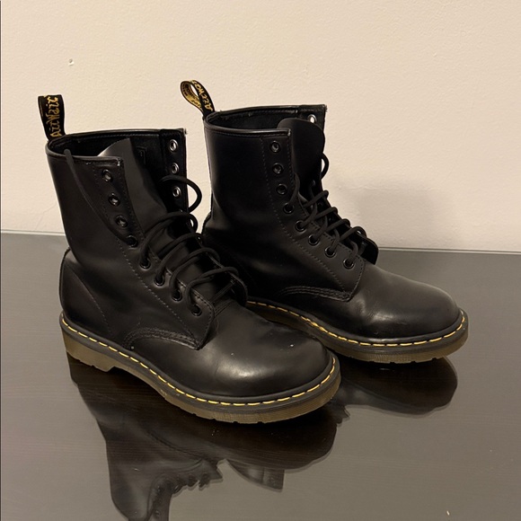 Dr. Martens Other - Dr. Martens Black 8-Eye Lace-Up Boots with Yellow Stitch - size 8